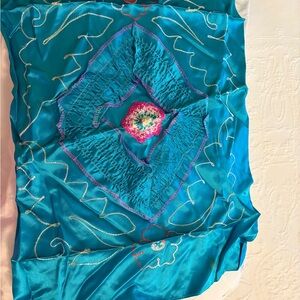 Vintage mid 1950’s. Embroidered Silk Asian Inspired Bed Cover With 2 Shams